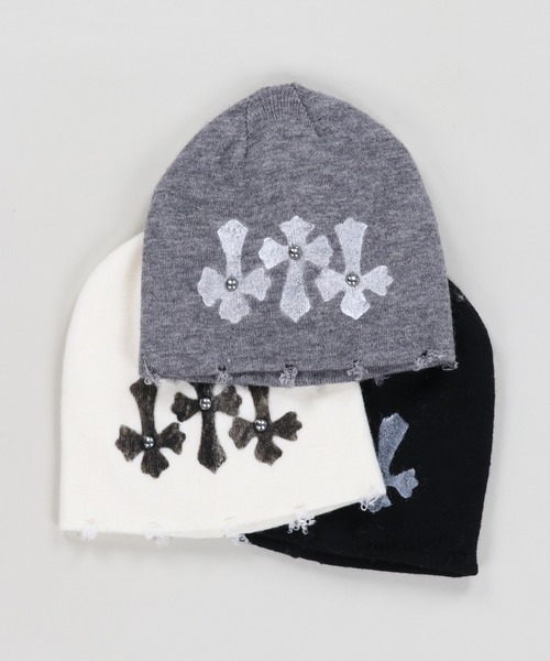 SPINNS（スピンズ）の「シングルニットビーニー/クロススタッズ/ダメージ加工/ユニセックス（ニットキャップ/ビーニー・メンズ・ホワイト/ブラック/グレー・ONESIZE）」の18枚目の写真