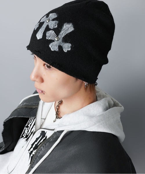 SPINNS（スピンズ）の「シングルニットビーニー/クロススタッズ/ダメージ加工/ユニセックス（ニットキャップ/ビーニー・メンズ・ホワイト/ブラック/グレー・ONESIZE）」の15枚目の写真