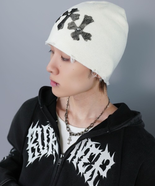 SPINNS（スピンズ）の「シングルニットビーニー/クロススタッズ/ダメージ加工/ユニセックス（ニットキャップ/ビーニー・メンズ・ホワイト/ブラック/グレー・ONESIZE）」の22枚目の写真