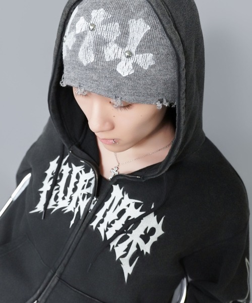 SPINNS（スピンズ）の「シングルニットビーニー/クロススタッズ/ダメージ加工/ユニセックス（ニットキャップ/ビーニー・メンズ・ホワイト/ブラック/グレー・ONESIZE）」の9枚目の写真