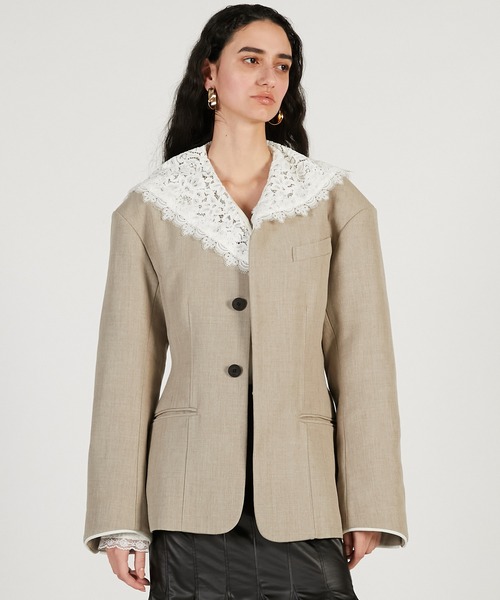 PRANK PROJECT（プランクプロジェクト）の「【2026Spring Pre-Order】ラウンドショルダーノーカラージャケット / Round Shoulder No-Collar Jacket（ノーカラージャケット・レディース・ブラック/ベージュ・FREE）」の12枚目の写真