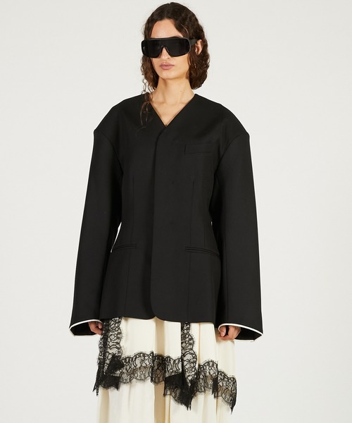 PRANK PROJECT（プランクプロジェクト）の「【2026Spring Pre-Order】ラウンドショルダーノーカラージャケット / Round Shoulder No-Collar Jacket（ノーカラージャケット・レディース・ブラック/ベージュ・FREE）」の7枚目の写真