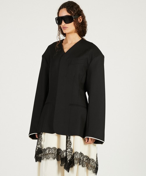 PRANK PROJECT（プランクプロジェクト）の「【2026Spring Pre-Order】ラウンドショルダーノーカラージャケット / Round Shoulder No-Collar Jacket（ノーカラージャケット・レディース・ブラック/ベージュ・FREE）」の8枚目の写真