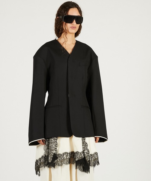 PRANK PROJECT（プランクプロジェクト）の「【2026Spring Pre-Order】ラウンドショルダーノーカラージャケット / Round Shoulder No-Collar Jacket（ノーカラージャケット・レディース・ブラック/ベージュ・FREE）」の11枚目の写真