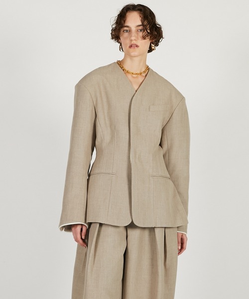 PRANK PROJECT（プランクプロジェクト）の「【2026Spring Pre-Order】ラウンドショルダーノーカラージャケット / Round Shoulder No-Collar Jacket（ノーカラージャケット・レディース・ブラック/ベージュ・FREE）」の13枚目の写真