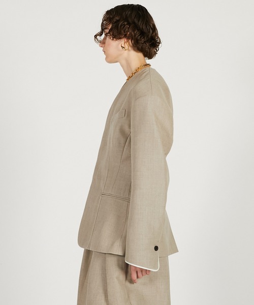 PRANK PROJECT（プランクプロジェクト）の「【2026Spring Pre-Order】ラウンドショルダーノーカラージャケット / Round Shoulder No-Collar Jacket（ノーカラージャケット・レディース・ブラック/ベージュ・FREE）」の14枚目の写真