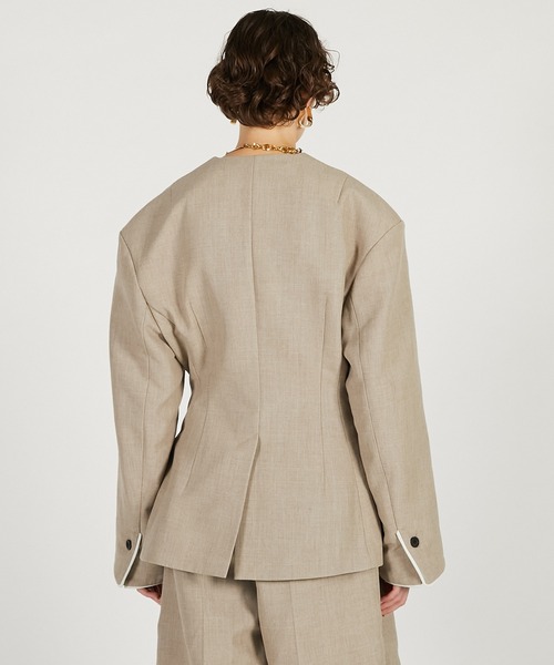 PRANK PROJECT（プランクプロジェクト）の「【2026Spring Pre-Order】ラウンドショルダーノーカラージャケット / Round Shoulder No-Collar Jacket（ノーカラージャケット・レディース・ブラック/ベージュ・FREE）」の15枚目の写真