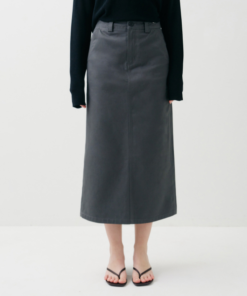 BACK POCKET LONG SKIRT KHAKI