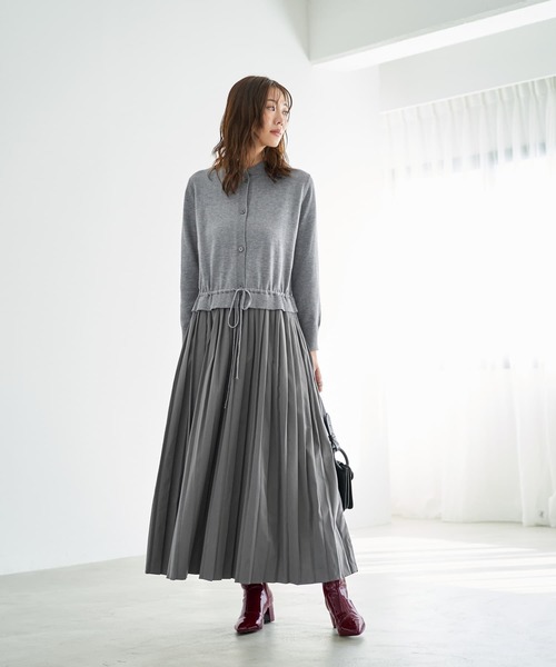 STYLE DELI（スタイルデリ）の「プリーツスカートドッキングワンピース（ワンピース・レディース・ブラック/グレー・FREE）」の3枚目の写真
