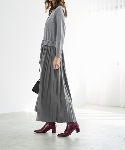 STYLE DELI（スタイルデリ）の「プリーツスカートドッキングワンピース（ワンピース・レディース・ブラック/グレー・FREE）」の5枚目の写真