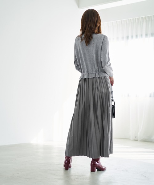 STYLE DELI（スタイルデリ）の「プリーツスカートドッキングワンピース（ワンピース・レディース・ブラック/グレー・FREE）」の7枚目の写真