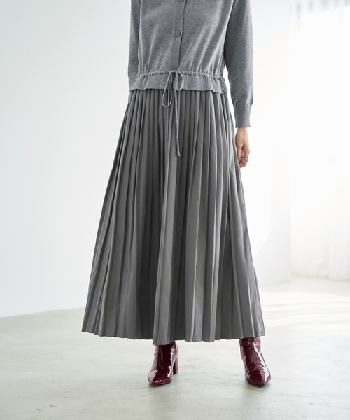 STYLE DELI（スタイルデリ）の「プリーツスカートドッキングワンピース（ワンピース・レディース・ブラック/グレー・FREE）」の8枚目の写真