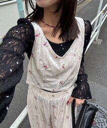 ラインストーンフラワー刺繡ビスチェ