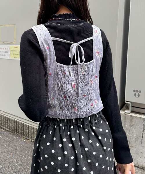 CIAOPANIC（チャオパニック）の「ラインストーンフラワー刺繡ビスチェ（キャミソール・レディース・パープル/アイボリー/ブラック・ONE SIZE）」の18枚目の写真