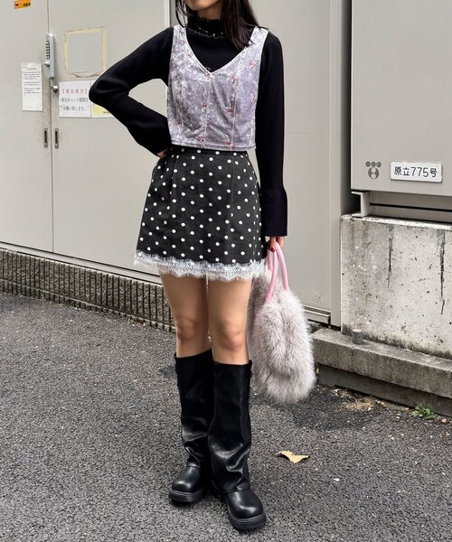 CIAOPANIC（チャオパニック）の「ラインストーンフラワー刺繡ビスチェ（キャミソール・レディース・パープル/アイボリー/ブラック・ONE SIZE）」の21枚目の写真