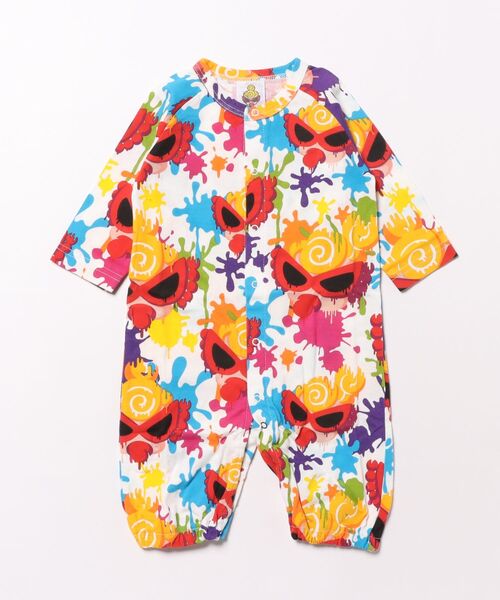 HYSTERIC MINI(ヒステリックミニ)の「SPLATTER総柄 2WAYALL(ロンパース・キッズ・ホワイト/ブラック・FREE)」の1枚目の写真