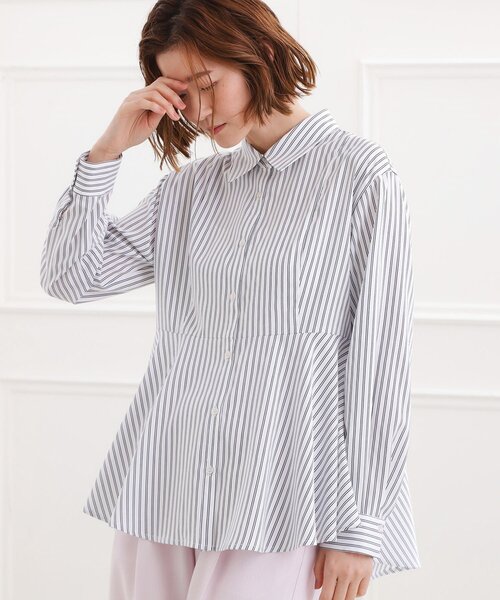 grove（グローブ）の「【体型カバー】一枚でもレイヤードでも、ペプラムフレアシャツ（シャツ/ブラウス・レディース・ブルー系7/ホワイト系5/ピンク系3・02/03/05/04/01）」の8枚目の写真