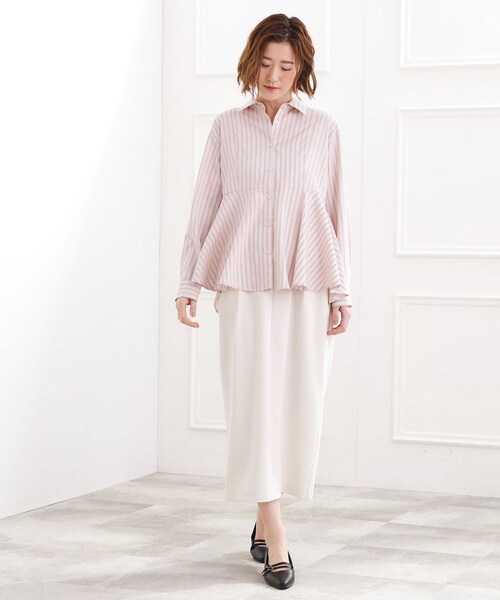 grove（グローブ）の「【体型カバー】一枚でもレイヤードでも、ペプラムフレアシャツ（シャツ/ブラウス・レディース・ブルー系7/ホワイト系5/ピンク系3・02/03/05/04/01）」の13枚目の写真