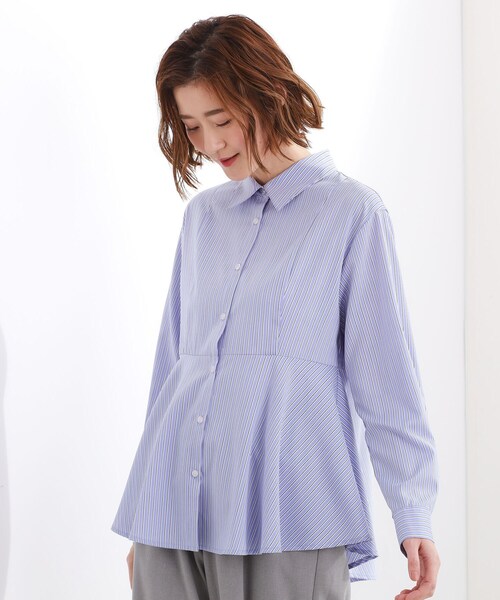 grove（グローブ）の「【体型カバー】一枚でもレイヤードでも、ペプラムフレアシャツ（シャツ/ブラウス・レディース・ブルー系7/ホワイト系5/ピンク系3・02/03/05/04/01）」の16枚目の写真