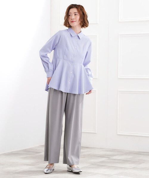 grove（グローブ）の「【体型カバー】一枚でもレイヤードでも、ペプラムフレアシャツ（シャツ/ブラウス・レディース・ブルー系7/ホワイト系5/ピンク系3・02/03/05/04/01）」の18枚目の写真