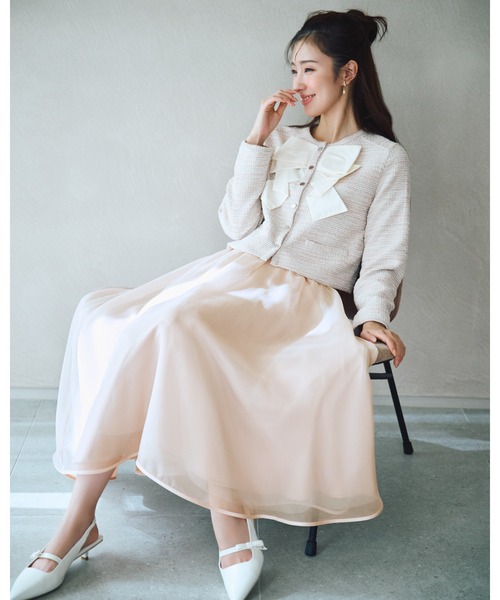 CELFORD（セルフォード）の「リボンデザインジャケット（テーラードジャケット・レディース・ピンクベージュ/マルチ/ダークネイビー・36/38）」の2枚目の写真