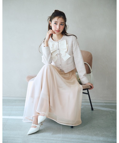 CELFORD（セルフォード）の「リボンデザインジャケット（テーラードジャケット・レディース・ピンクベージュ/マルチ/ダークネイビー・36/38）」の5枚目の写真