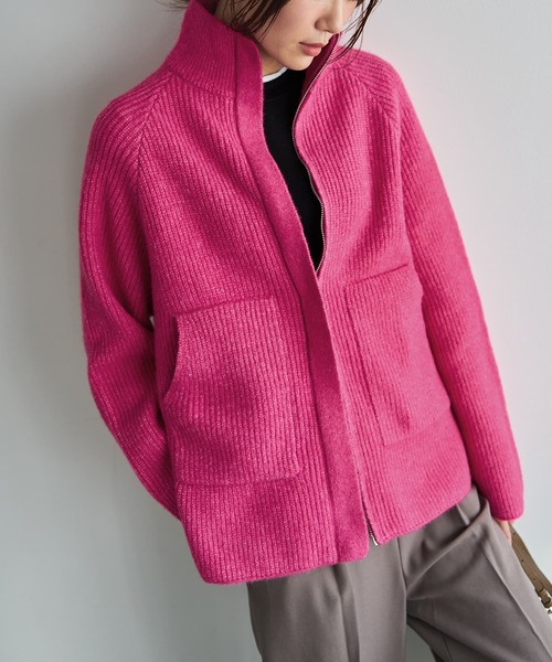 STYLE DELI（スタイルデリ）の「ダブルジップスタンドネックニットジャケット（その他アウター・レディース・グレー/ピンク/アイボリー・FREE）」の3枚目の写真