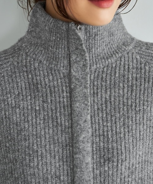 STYLE DELI（スタイルデリ）の「ダブルジップスタンドネックニットジャケット（その他アウター・レディース・グレー/ピンク/アイボリー・FREE）」の4枚目の写真