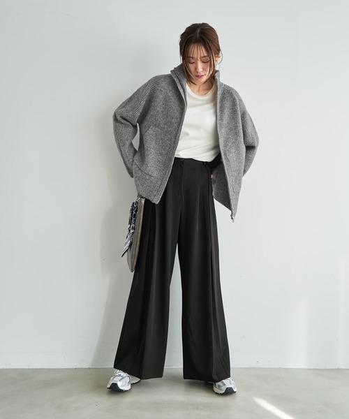 STYLE DELI（スタイルデリ）の「ダブルジップスタンドネックニットジャケット（その他アウター・レディース・グレー/ピンク/アイボリー・FREE）」の6枚目の写真