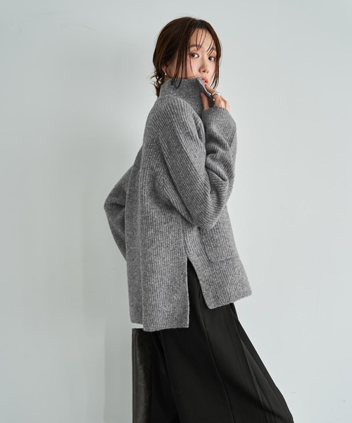 STYLE DELI（スタイルデリ）の「ダブルジップスタンドネックニットジャケット（その他アウター・レディース・グレー/ピンク/アイボリー・FREE）」の7枚目の写真