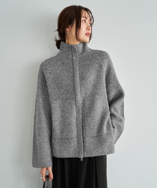 STYLE DELI（スタイルデリ）の「ダブルジップスタンドネックニットジャケット（その他アウター・レディース・グレー/ピンク/アイボリー・FREE）」の11枚目の写真