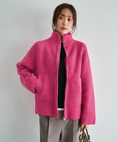 STYLE DELI（スタイルデリ）の「ダブルジップスタンドネックニットジャケット（その他アウター・レディース・グレー/ピンク/アイボリー・FREE）」の12枚目の写真