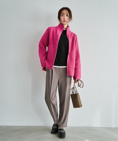 STYLE DELI（スタイルデリ）の「ダブルジップスタンドネックニットジャケット（その他アウター・レディース・グレー/ピンク/アイボリー・FREE）」の13枚目の写真