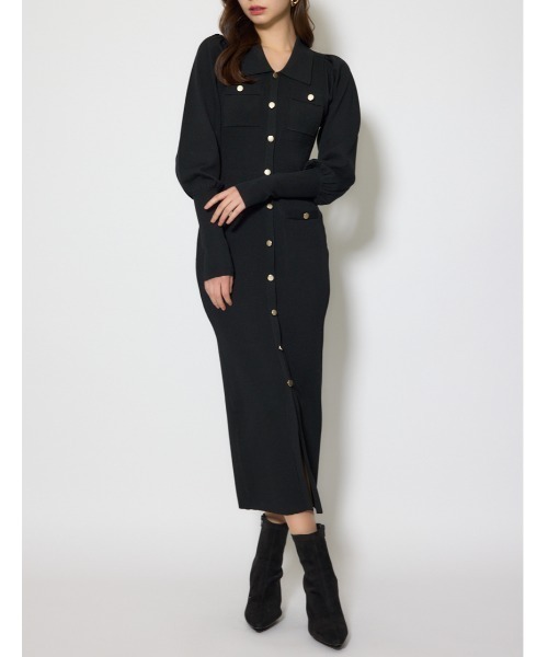 rienda(リエンダ)の「パフロングスリーブニットタイトワンピース 秋服(ワンピース・レディース・パープル/ベージュ/ブラック・FREE)」の1枚目の写真