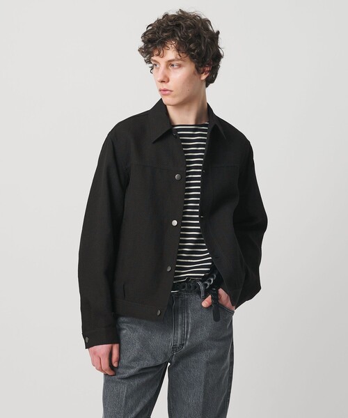UNITED ARROWS（ユナイテッドアローズ）の「リネン バスケットツイル モダン トラッカージャケット（ブルゾン・メンズ・ブラック/ベージュ・S/M/XL/L）」の3枚目の写真