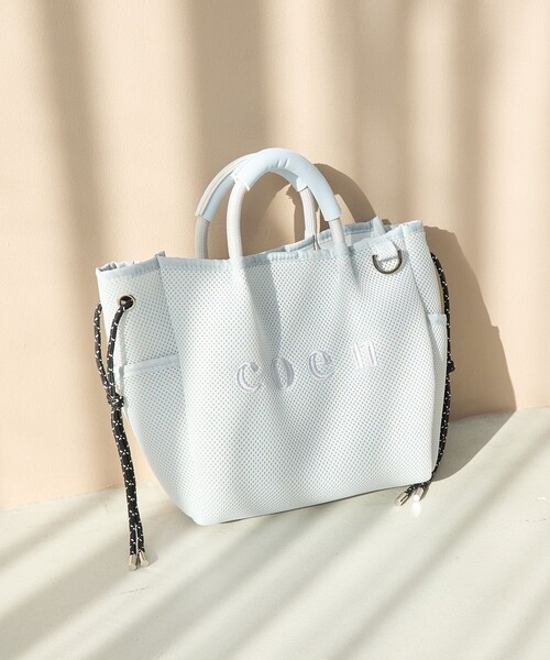 coen（コーエン）の「coen（コーエン）ロゴ刺繍 メッシュパフ2wayトートバッグ（Mサイズ）（ショルダーバッグ・レディース・ベージュ/ダークグレー/オフホワイト/ライトグレー/ブラック・FREE）」の3枚目の写真