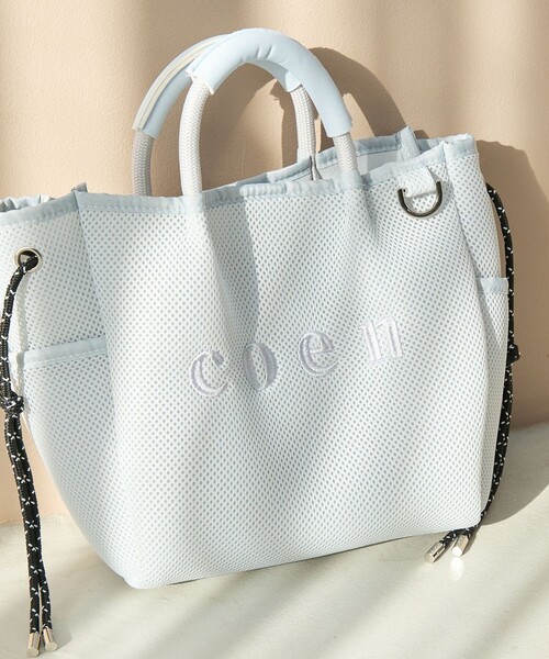coen（コーエン）の「coen（コーエン）ロゴ刺繍 メッシュパフ2wayトートバッグ（Mサイズ）（ショルダーバッグ・レディース・ベージュ/ダークグレー/オフホワイト/ライトグレー/ブラック・FREE）」の10枚目の写真