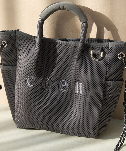 coen（コーエン）の「coen（コーエン）ロゴ刺繍 メッシュパフ2wayトートバッグ（Mサイズ）（ショルダーバッグ・レディース・ベージュ/ダークグレー/オフホワイト/ライトグレー/ブラック・FREE）」の11枚目の写真