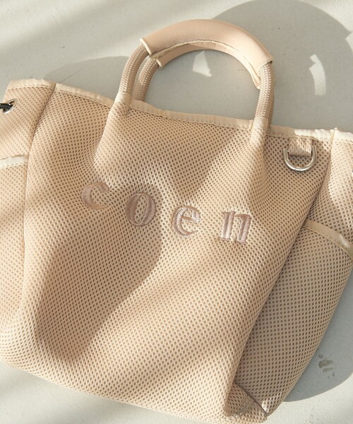 coen（コーエン）の「coen（コーエン）ロゴ刺繍 メッシュパフ2wayトートバッグ（Mサイズ）（ショルダーバッグ・レディース・ベージュ/ダークグレー/オフホワイト/ライトグレー/ブラック・FREE）」の12枚目の写真