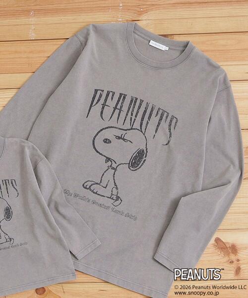 THE SHOP TK （ザ ショップ ティーケー ）の「PEANUTS ／ ピーナッツ スヌーピー ヴィンテージ風プリント長袖Tシャツ（Tシャツ/カットソー・メンズ・オフホワイト/チャコールグレー/グレー・03/02/04）」の3枚目の写真