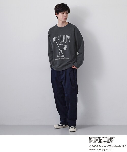 THE SHOP TK （ザ ショップ ティーケー ）の「PEANUTS ／ ピーナッツ スヌーピー ヴィンテージ風プリント長袖Tシャツ（Tシャツ/カットソー・メンズ・オフホワイト/チャコールグレー/グレー・03/02/04）」の16枚目の写真