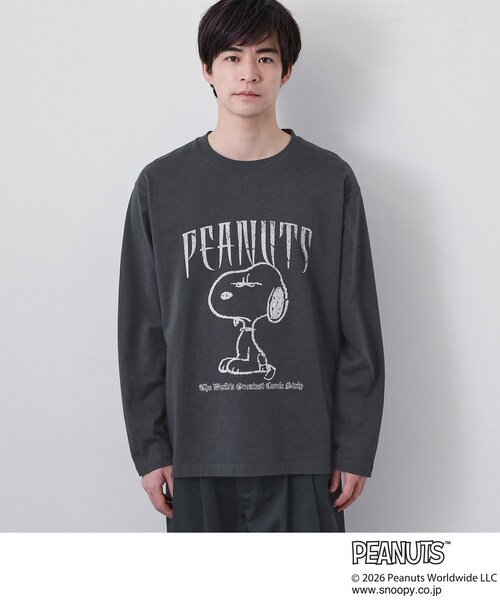 THE SHOP TK （ザ ショップ ティーケー ）の「PEANUTS ／ ピーナッツ スヌーピー ヴィンテージ風プリント長袖Tシャツ（Tシャツ/カットソー・メンズ・オフホワイト/チャコールグレー/グレー・03/02/04）」の18枚目の写真