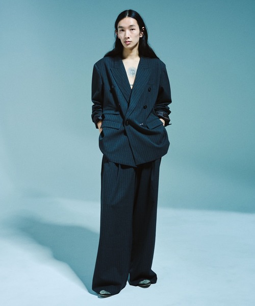 Camphor wood（カンファーウッド）の「1TUCK WIDE BAGGY STRIPE SLACKS / ワンタックワイドバギーストライプスラックス【セットアップ可能】（スラックス・メンズ・グレー/ブラック・SMALL/MEDIUM/LARGE）」の15枚目の写真