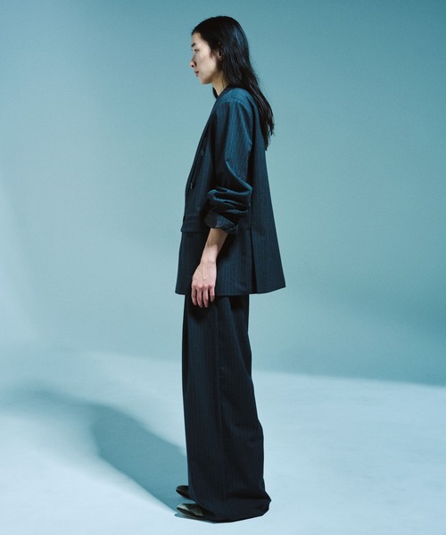 Camphor wood（カンファーウッド）の「1TUCK WIDE BAGGY STRIPE SLACKS / ワンタックワイドバギーストライプスラックス【セットアップ可能】（スラックス・メンズ・グレー/ブラック・SMALL/MEDIUM/LARGE）」の17枚目の写真