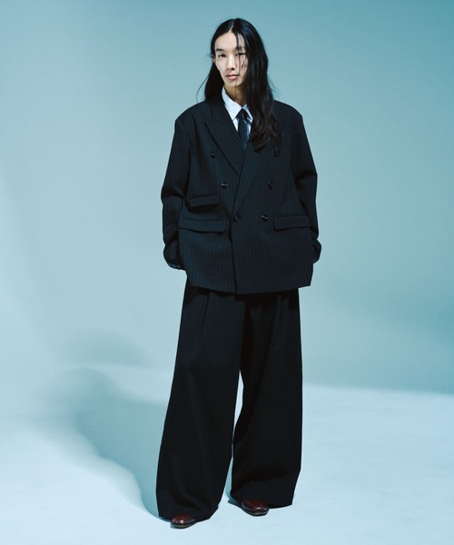 Camphor wood（カンファーウッド）の「1TUCK WIDE BAGGY STRIPE SLACKS / ワンタックワイドバギーストライプスラックス【セットアップ可能】（スラックス・メンズ・グレー/ブラック・SMALL/MEDIUM/LARGE）」の8枚目の写真