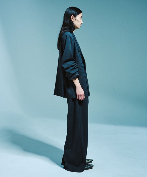 Camphor wood（カンファーウッド）の「1TUCK WIDE BAGGY STRIPE SLACKS / ワンタックワイドバギーストライプスラックス【セットアップ可能】（スラックス・メンズ・グレー/ブラック・SMALL/MEDIUM/LARGE）」の19枚目の写真