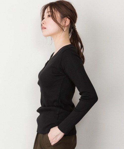 aity(アイティ)の「M-4L ランダムリブ ヘンリーネックカットソー 夏服(Tシャツ/カットソー・レディース・ブラック/杢グレー/ホワイト・LL/L/M/4L/3L)」の20枚目の写真