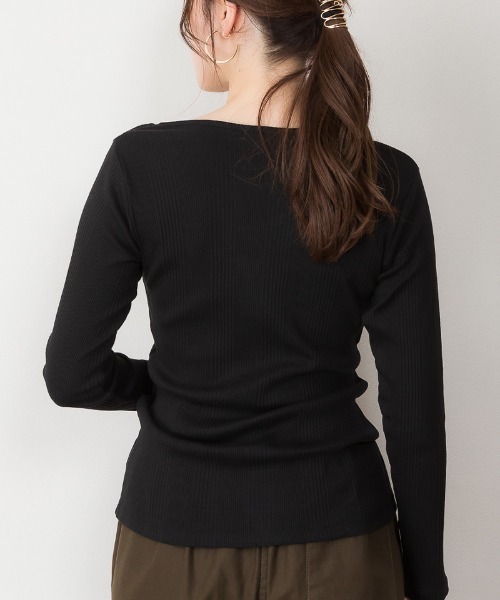 aity(アイティ)の「M-4L ランダムリブ ヘンリーネックカットソー 夏服(Tシャツ/カットソー・レディース・ブラック/杢グレー/ホワイト・LL/L/M/4L/3L)」の21枚目の写真