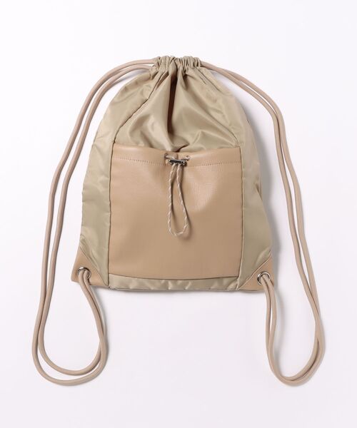 perche（ペルケ）の「ペルケ perche / ナイロン×牛革ドローコード2wayナップサック（バックパック/リュック・レディース・ライトグレー/ベージュ系その他/ブラック・FREE）」の3枚目の写真