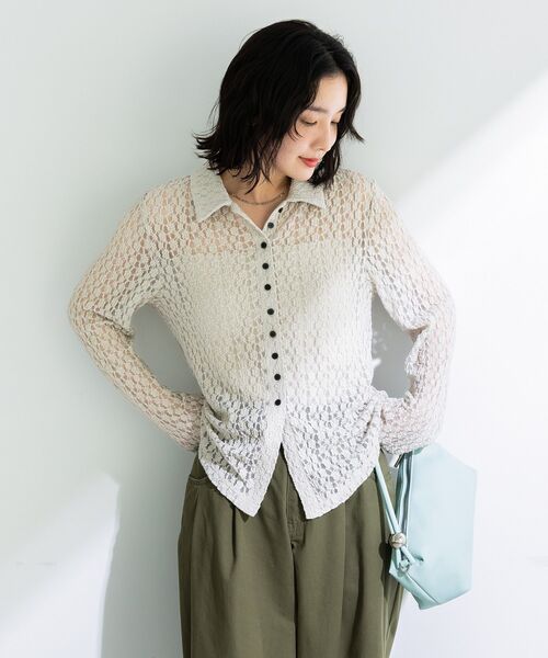 Green　Parks（グリーンパークス）の「衿付きレースカットプルオーバー（Tシャツ/カットソー・レディース・ホワイト系その他2/ライトグレー・FREE）」の7枚目の写真